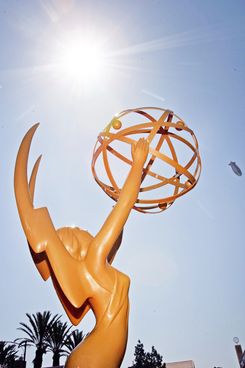 LOS ANGELES, CA - SEPTEMBER 16:  A detail of the Emmy Award statue during the arrivals at the 59th Annual Primetime Emmy Awards at the Shrine Auditorium on September 16, 2007 in Los Angeles, California.  (Photo by Frazer Harrison/Getty Images)