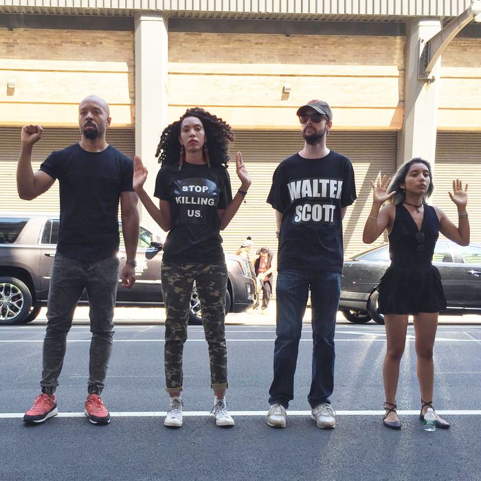 Black Lives Matter demonstrators at men's Fashion Week.