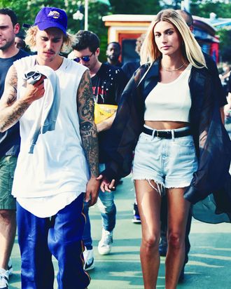 Justin Bieber and Hailey Baldwin at John Elliott.