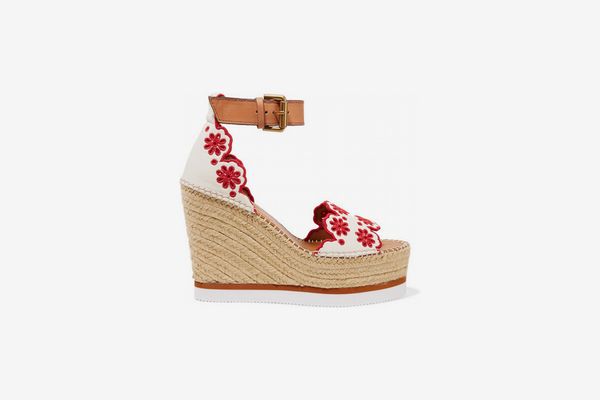 See By Chloe Embroidered Laser-Cut Espadrille Wedge Sandals