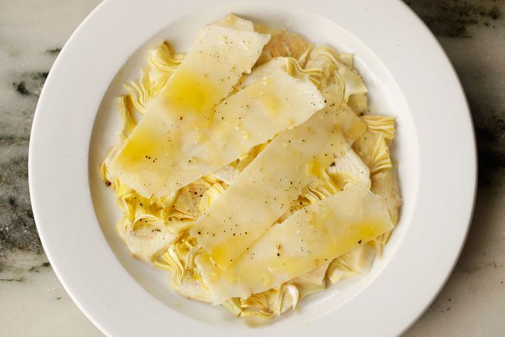 Baby artichokes with Parmesan, arugula, and