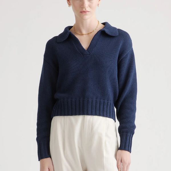 Quince 100% Organic Cropped Cotton Polo Sweater