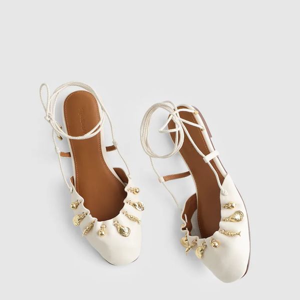 Madewell x Shopbop Greta Ruched Ankle-Tie Flat in Leather