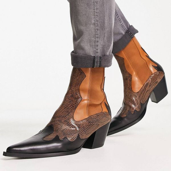 ASOS Design heeled Chelsea western boots in brown leather