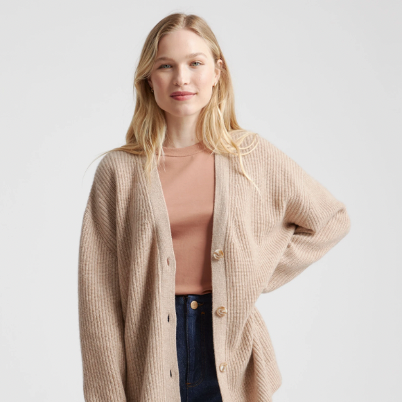 Quince Mongolian Cashmere Oversized Boyfriend Cardigan Sweater