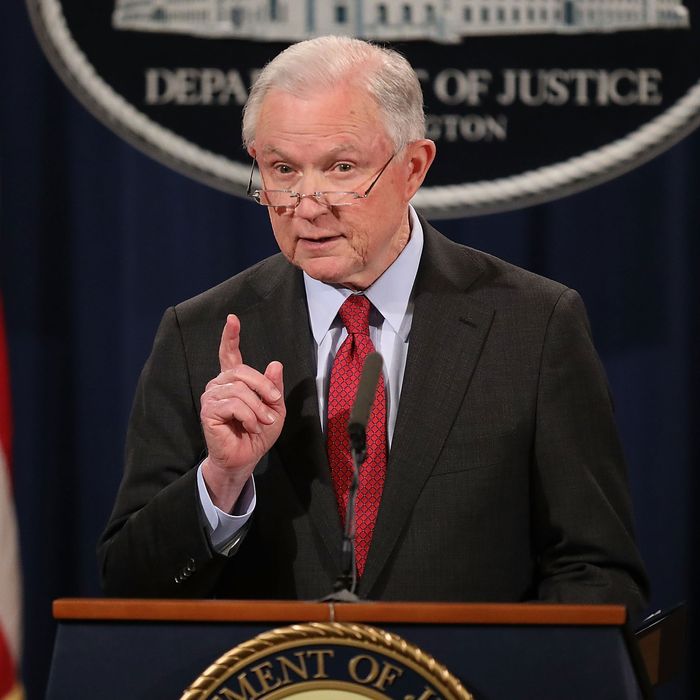 U.S. Attorney General Jeff Sessions holds a news conference at the Department of Justice on December 15, 2017 in Washington, DC.