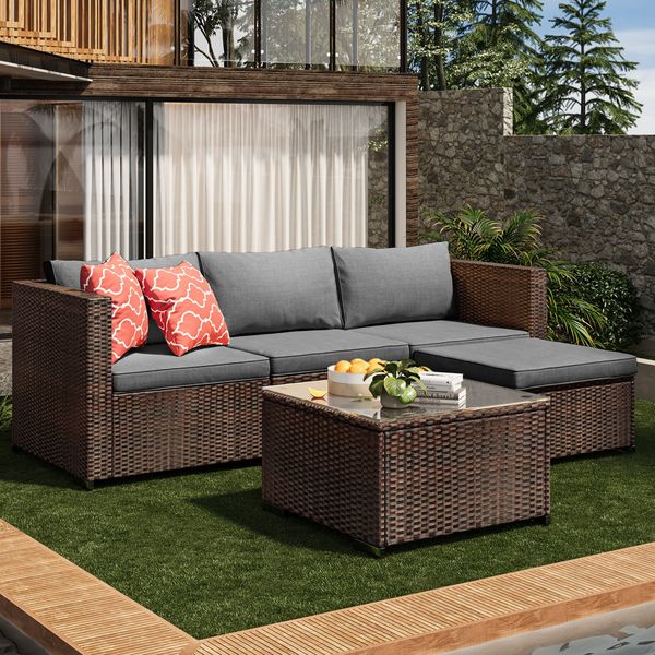 Ebern Designs Wicker Patio Conversation Sets with Cushions