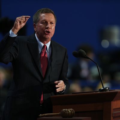 TAMPA, FL - AUGUST 28: Ohio Gov. John Kasich speaks during the Republican National Convention at the Tampa Bay Times Forum on August 28, 2012 in Tampa, Florida. Today is the first full session of the RNC after the start was delayed due to Tropical Storm Isaac. (Photo by Win McNamee/Getty Images)