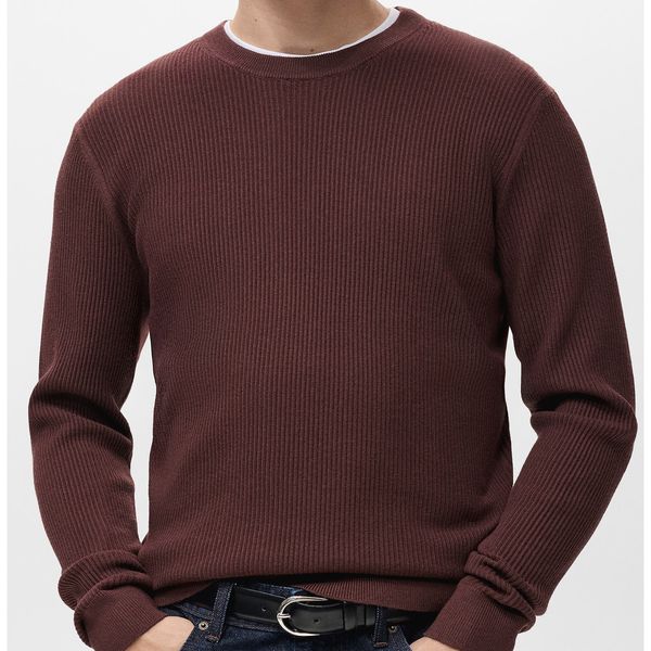 Mango Fine Rib Cotton Blend Sweater