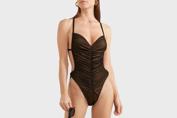 Norma Kamali Butterfly Mio Ruched Stretch-tulle Swimsuit