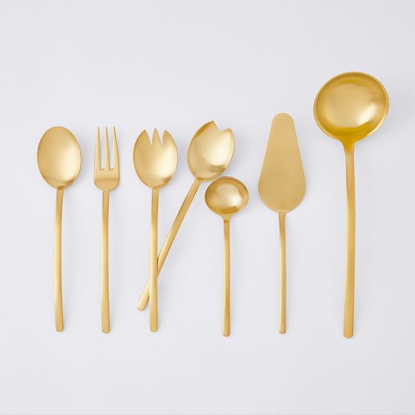 7 Piece Gold Kitchen Utensil Set with Utensil Stand, Soup Ladle
