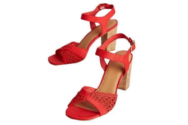 Farylrobin Red Cork Block Heel Sandals