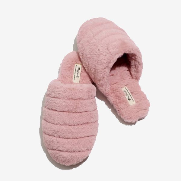 Madewell Quilted Scuff Slippers in Recycled Faux Fur