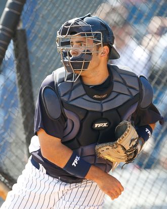 TAMPA, FL - FEBRUARY 21: Jesus Montero #83 of the New York Yankees works out during the second day of full teams workouts at Spring Training on February 21, 2011 at the George M. Steinbrenner Field in Tampa, Florida. (Photo by Leon Halip/Getty Images)