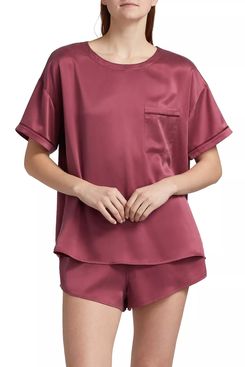 Lunya Washable Silk Piped Tee Short Set