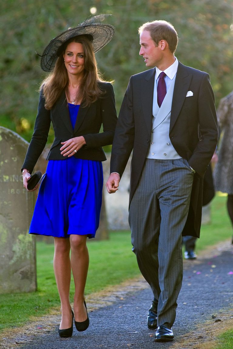 NORTHLEACH, UNITED KINGDOM - OCTOBER 23: (EMBARGOED FOR PUBLICATION IN UK NEWSPAPERS UNTIL 48 HOURS AFTER CREATE DATE AND TIME) Kate Middleton and Prince William attend Harry Meade & Rosie Bradford’s wedding at the Church of St. Peter and St. Paul on October 23, 2010 in Northleach near Cheltenham, England.  (Photo by Indigo/Getty Images) *** Local Caption *** Kate Middleton;Prince William