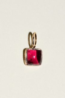 Thanks Dad! Moody Garnet Square Cabochon Charm in Yellow 14k Gold