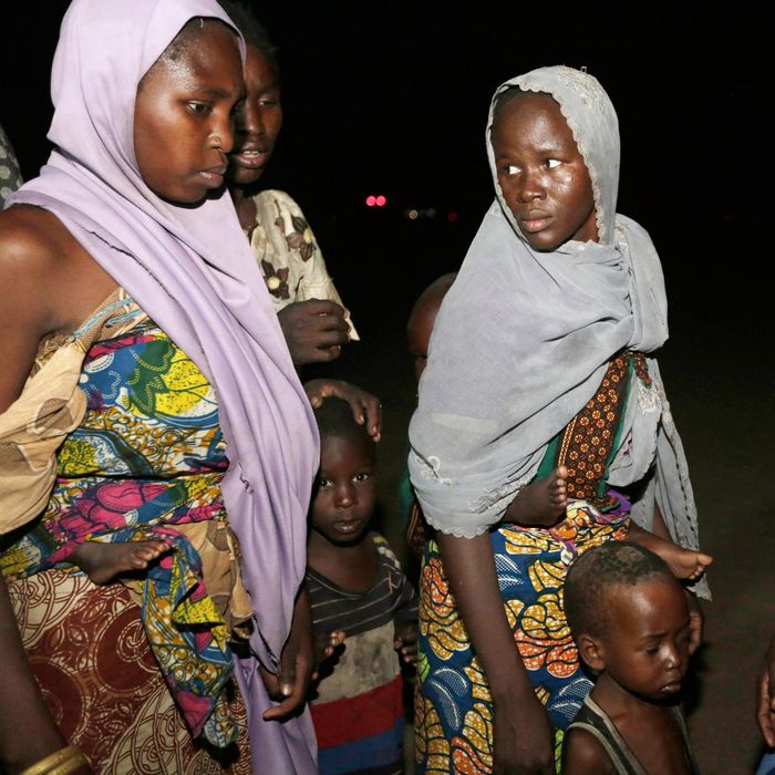 Women and children rescued by Nigerian soldiers from Boko Haram. 