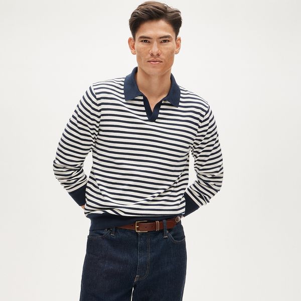 J.Crew Heritage Cotton Johnny-Collar Sweater-Polo in Stripe