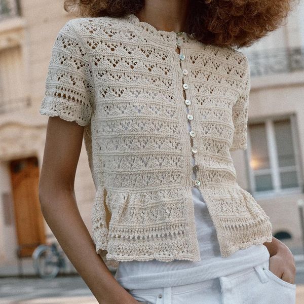 Zara Short Sleeve Pointelle Cardigan