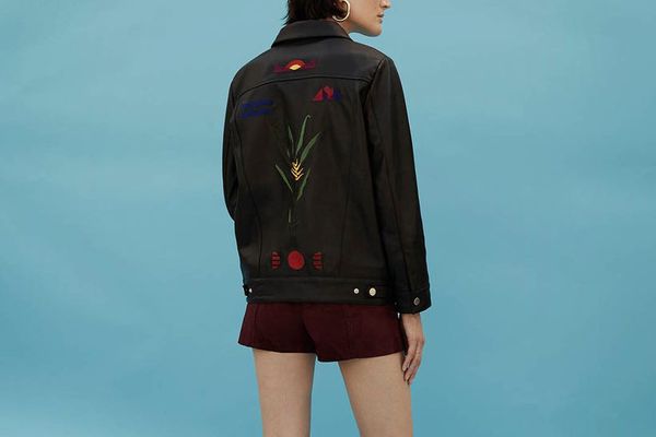 Oversized Embroidered Leather Jacket