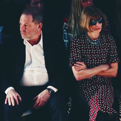 Harvey Weinstein and Anna Wintour attend the Louis Vuitton show as