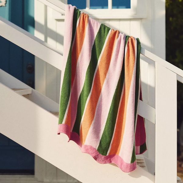 Maeve Cotton Woven Stripe Wavy Edge Beach Towel