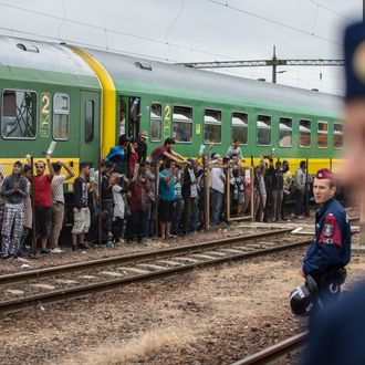 Migrants Refuse To Leave Train Stopped By Police At Hungarian Station