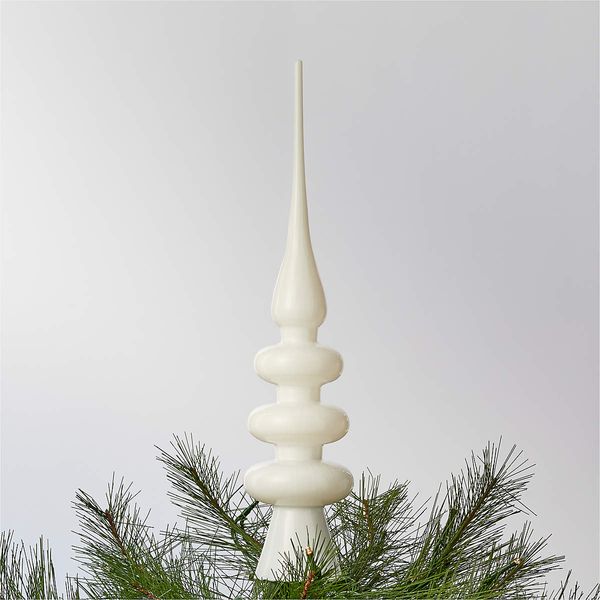 CB2 Marla White Glass Finial Christmas-Tree Topper