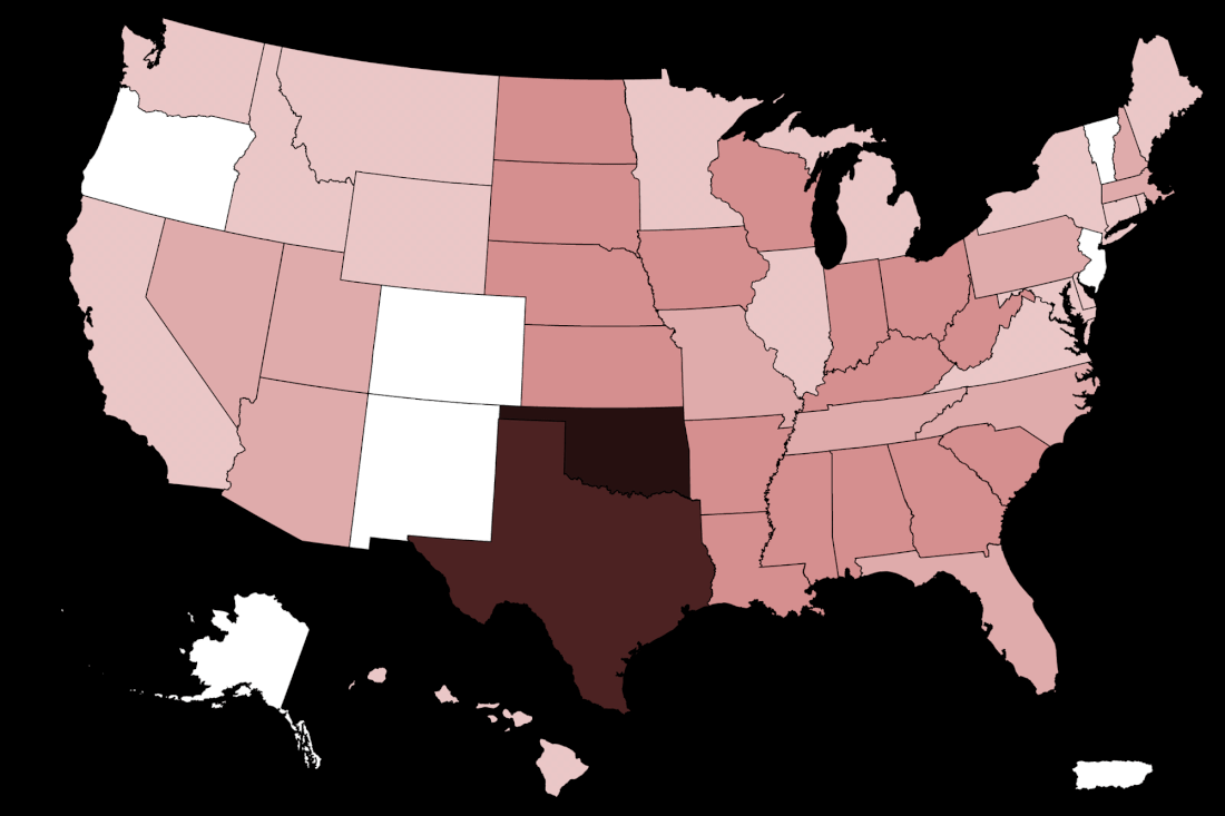 A GIF showing the abortion access landscape on the day before the Dobbs decision versus one year later.