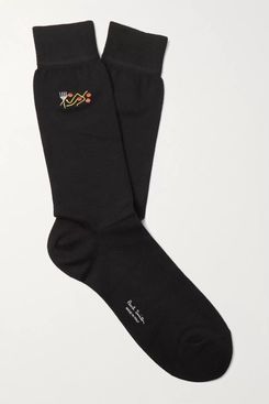 Paul Smith Embroidered Cotton-Blend Socks