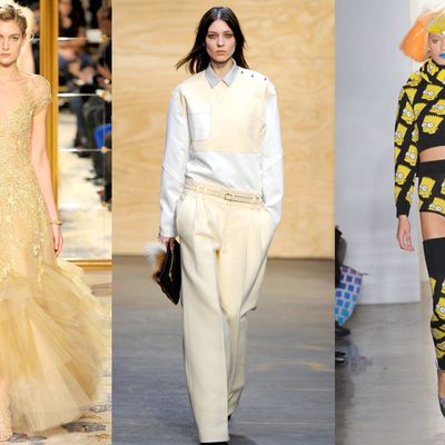 Looks from Marchesa, Proenza Schouler, and Jeremy Scott.