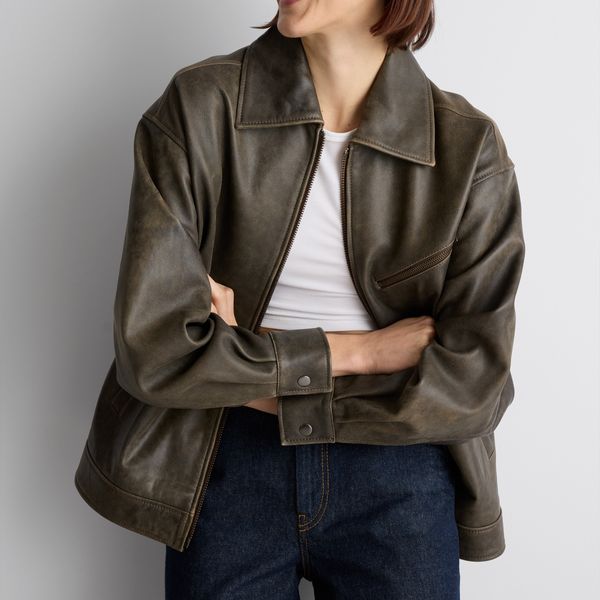 Quince 100% Leather Oversized Bomber Jacket