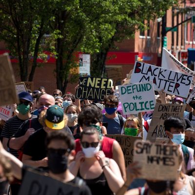 Protesters in Brooklyn, New York, march against police violence.