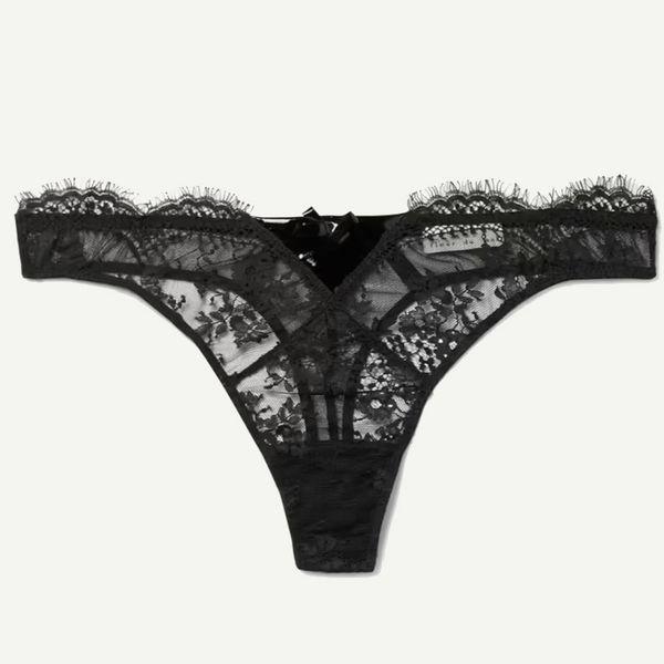 Fleur Du Mal Frankie Faux Patent Leather-Trimmed Embroidered Tulle Thong