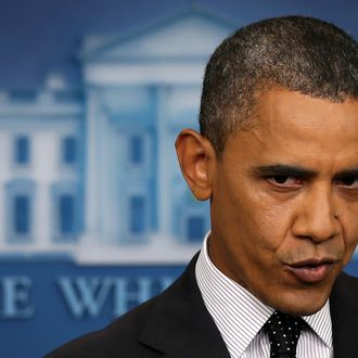 WASHINGTON, DC - AUGUST 20: U.S. President Barack Obama speaks during the daily press briefing at the James Brady Press Briefing Room of the White House August 20, 2012 in Washington, DC. Obama made a surprised visit to the briefing and answered questions from the White House press corps. (Photo by Alex Wong/Getty Images)