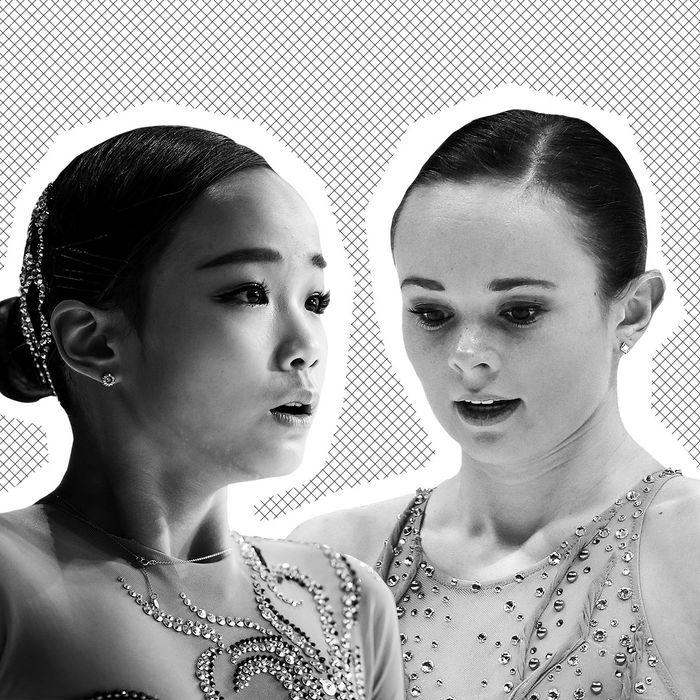 Lim Eun-Soo and Mariah Bell at the ISU World Figure Skating Championships.