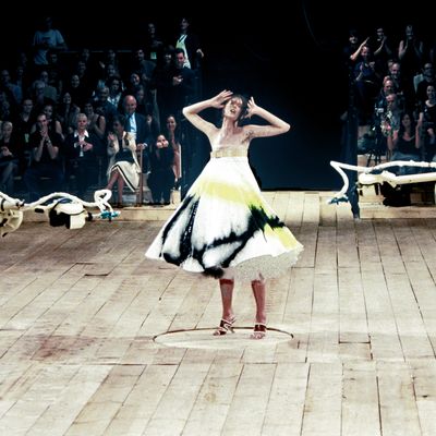 Shalom Harlow in McQueen's spring 1999 show. 