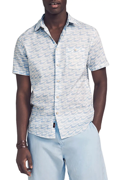 Faherty Playa Wave Print Short Sleeve Button-Up Shirt