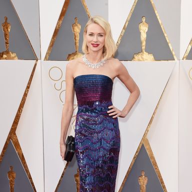 Naomi Watts 
Dress by Armani; jewels and clutch by Bulgari; shoes by Stuart Weitzman.