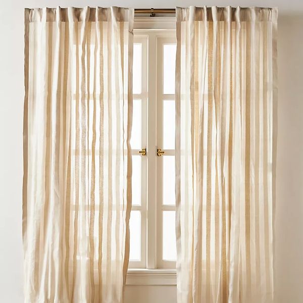 Anthropologie Ventura Silk Semi-Sheer Woven Stripe Curtain