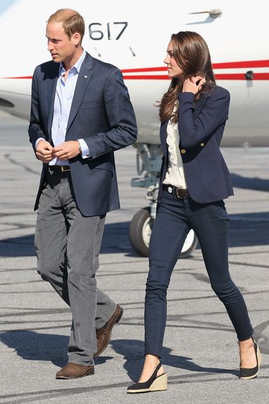 YELLOWKNIFE, NT - JULY 06:  Catherine, Duchess of Cambridge and Prince William, Duke of Cambridge board a Canadian Airforce jet to Slave Lake at Yellowknife Airport on July 6, 2011 in Yellowknife, Canada. The newly married Royal Couple are on the seventh day of their first joint overseas tour. The 12 day visit to North America is taking in some of the more remote areas of the country such as Prince Edward Island, Yellowknife and Calgary. The Royal couple started off their tour by joining millions of Canadians in taking part in Canada Day celebrations which mark Canada’s 144th Birthday.  (Photo by Chris Jackson/Getty Images)