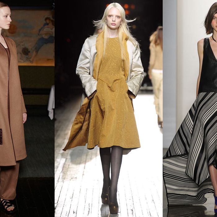 From left: looks from The Row, Theyskens' Theory, and Zero + Maria Cornejo.