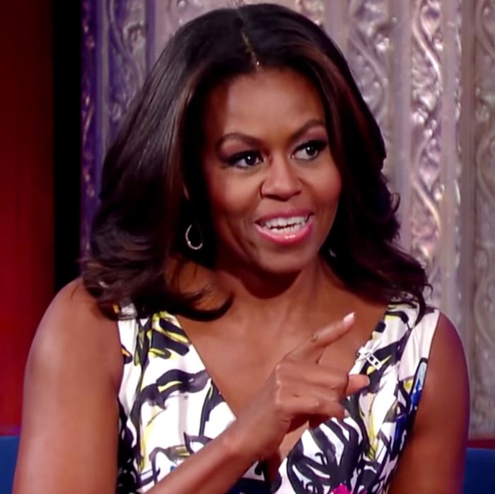 Michelle on <em>Colbert</em>.