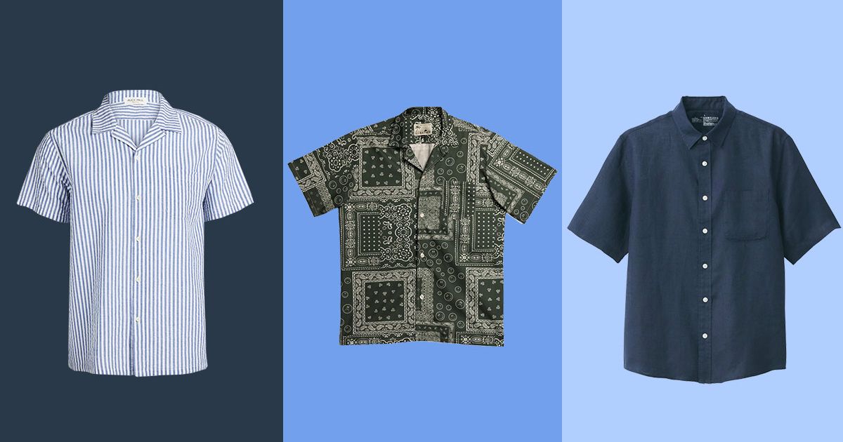 Mens Casual Shirt Striped Button Down Regular-Fit Short Sleeve Loose Hawaiian Shirts 