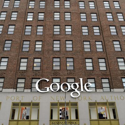 Google's NYC headquarters on 8th Avenue in New York January 11, 2013 Google has given its New York City neighborhood the gift of free Wi-Fi in the in areas between Gansevoort Street and 19th Street from 8th Avenue to the West Side Highway as welll as some public areas. 