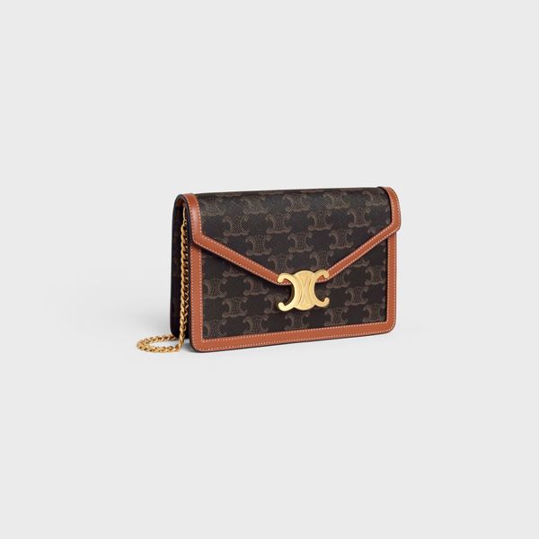 Celine Wallet on Chain Margot in Triumphe Canvas and Calfskin
