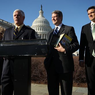 WASHINGTON, DC - FEBRUARY 07: U.S. Rep. Pete Sessions (R-TX) (2nd L) speaks as Rep. Diane Black (R-TN) (L), Rep. Bill Huizenga (R-MI) (2nd R) and Rep. Kevin Yoder (R-KS) listen during a news conference to launch the Yellow Pages Caucus February 7, 2012 on Capitol Hill in Washington, DC. The caucus was formed to try to open up bidding for services performed by the government that can be done by private contractors. (Photo by Alex Wong/Getty Images)