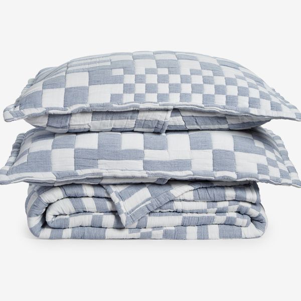 Dusen Dusen Coverlet Set - Blue Check, Full/Queen