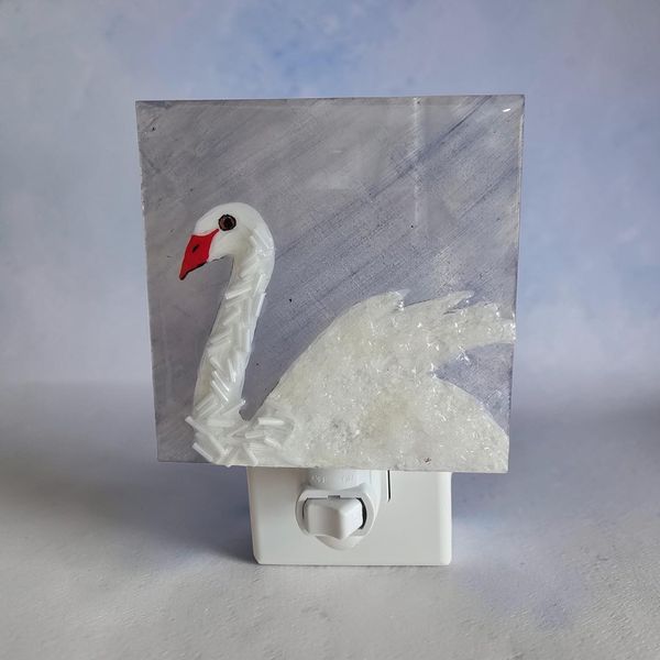 Danas Uncommon Glass Hand Painted Swan Night Light